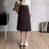 Falda de línea A para mujer de longitud media, moderna, con abertura trasera, falda casual, novedad Otoño 2025, cintura alta, aspecto adelgazante, drapeada