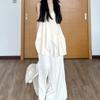 Traje Casual Estilo Perezoso, Nuevo Estilo de Verano, Top Halter Holgado de Cuello en V + Pantalones Falda Anchos Largos Conjunto de Dos Piezas para Mujer