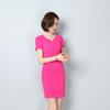 2018 Verão Vestido Profissional das Mulheres Slim-fit Commuter Mid-length Tamanho Grande Short-sleeved Elegante Esteticista Roupas de Trabalho