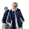 Chaqueta Patchwork Estilo Americano para Hombre, Marca Trendy de Otoño Versátil Sudadera Estilo Universitario, Fresca Chaqueta de Béisbol Rayada High-Street
