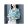 Blusa de Gasa Floral para Mujer 2025 Verano Nueva Moda Elegante Top de Manga Campana Blusa Súper de Ensueño con Lazo