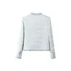 Jaqueta Tweed Tecido de Seda Brilhante Luxo Leve Design da Moda Franja Estilo Chanel