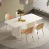 Conjunto de mesa e cadeiras de jantar em pedra sinterizada de luxo leve na cor creme para casa, apartamento pequeno, mesa de jantar retangular branca pura minimalista moderna