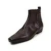 Botines Chelsea de Piel de Vaca de Alta Calidad para el Trabajo Otoño/Invierno 2026 Tacón Bajo Grueso Punta Cuadrada Slip-on de Piel Genuina Talla Grande para Mujer Talla 42