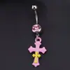 Adorno de Ombligo con Forma de Corazón Rosa de Chica Popular Europea y Americana Anillo de Ombligo con Lazo Rosa Uña de Ombligo de Bola de Barro Cruzada Anillo de Ombligo