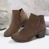 Nuevas Botas Cortas de Cuero Gamuza para Mujer Talla Grande, Punta Redonda, Tacón Grueso, Cremallera Lateral, Casual, Tacón Medio, Tobillo