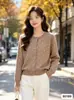 Suéter Casual de Punto para Mujer Estilo Japonés, Lunares Grises y Blancos, Colección Primavera y Otoño 2026, Cárdigan de Punto Suave, Top Abrigo para Mujer