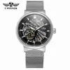 T-Winner Moda Casual Europea y Americana para Hombre Malla de Acero Inoxidable Hueca Correa Resistente al Agua Automático Mecánico Reloj Venta al por Mayor