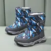 Botas de Neve Infantis Novo Modelo de Inverno para Meninos, Forradas com Fleece, Espessadas, Sapatos de Algodão de Cano Alto Quentes, Botas de Algodão Quentes para Crianças Maiores