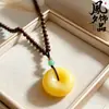Joyería vintage, collar con colgante de gota de agua de ámbar antiguo, hebilla de paz, amuleto "Sin Preocupaciones", cadena larga para suéter, estilo étnico para hombres y mujeres