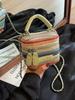 Verano Nuevo Mini Bolso de Cadena Tejido Bolso de Mano para Mujer 2024 Rayas Arcoíris Moda Casual Hombro Cruzado