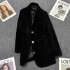 Blazer Delgado de Pana Estilo Coreano Negro para Mujer, Nuevo Invierno 2025 Traje Pequeño Engrosado con Forro de Plumas