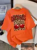 Estampado de Leopardo Cereza Diseño Creativo Camiseta para Mujer Algodón Camiseta Casual Verano Cuello Redondo Streetwear Suave Oversize Manga Corta