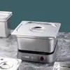 Tigela Quadrada de Aço Inoxidável 304 com Tampa, Prato Retangular para Fast Food, Bandeja Comercial para Buffet de Cantina