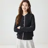 Nuevo Cárdigan de Cachemira con Cuello Redondo, Lentejuelas y Encaje para Otoño/Invierno, Tejido de Punto de Manga Larga para Mujer, Top Suave y Agradable para la Piel