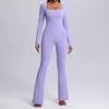 Ropa de Yoga de Una Pieza Más Vendida Transfronteriza Personalizada Otoño e Invierno Cuello Cuadrado Manga Larga Ropa de Fitness Mono de Una Pieza para Entrenamiento de Baile de Mujer