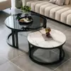 Mesa de centro redonda combinada moderna de luxo leve para sala de estar de casa, apartamento pequeno, mesa de centro simples aninhada para varanda de casa de aluguel