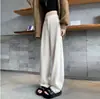 Pantalones de plátano grises para mujer, nuevos pantalones casuales de lana de cachemira para otoño e invierno, de corte holgado, con caída, de pierna recta y ancha