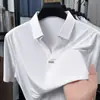 Camisa Polo Popular Transfronteriza de Manga Corta para Hombre, Camisa de Verano de Seda de Hielo de Media Manga para Hombre de Mediana Edad, Camiseta de Cuello en V sin Planchar Ropa para Hombre