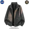 Jaqueta de Couro de Alta Qualidade da Marca Nasa para Homens, Temporada de Primavera e Outono, Gola Alta, Corte Solto, Roupa Externa Casual Estilosa e Moderna