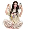 Pijama de Verano Nuevo para Mujer 2026 con Mangas Cortas y Copas en el Pecho, Adecuado para Usar al Aire Libre, Conjunto de Ropa de Casa Casual de Dibujos Animados Talla Grande