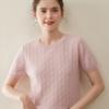 Novo Suéter Feminino de Cashmere Tricotado com Ponto Trançado de Sete Fios, Manga Curta, Slim, Gola Redonda, Cor Sólida, Versátil, Macio, Amigo da Pele