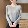 Camiseta Corta de Manga Larga con Cuello Redondo Nueva para Mujer Primavera/Verano, Delgada y Sencilla, Top Holgado Versátil, Camiseta Básica de Color Sólido