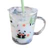 Vaso de Paja de Celebridad de Internet Vaso de Leche con Escala de Dibujos Animados Paja con Tapa Vaso para Té con Leche Café Vidrio para el Hogar