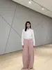 Pantalones de Trabajo de Algodón Color Oro Titanio con Dobladillo Curvo Pierna Recta para Mujer 2026 Nuevo Otoño Persona Baja Popular Este Año Pantalones de Pierna Ancha