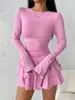 Vestido longo elegante de manga comprida liso para primavera e outono, novo, feminino, slim fit, com toque de alta qualidade, europeu e americano, de vendas transfronteiriças da Amazon
