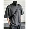 Camiseta Patchwork de Manga Curta para Estudante Masculino, Verão Fitcl Rebite Ean Cinco Pontos Casual Americano Desconstruído Temporada Camurça