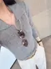 Malha Gola Polo Estilo Old Money Outono/Inverno Feminino Suéter Casual Emagrecedor de Manga Longa
