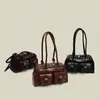 Bolso de Bolos de Cuero Encerado con Doble Bolsillo, Diseño Retro, Bolso de Axila Versátil de Gran Capacidad, Bolso de Mano Retro Europeo y Americano Esencial