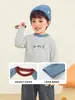 Camiseta de manga longa Kaka Panda com forro de fleece para crianças, roupas de inverno para meninos, camiseta de inverno para meninas, top de bebê