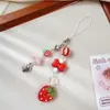 Nueva Niña de Dibujos Animados Linda Fresa de Madera Roja y Rosa Cadena para Teléfono Cordón Colgante Decoración de Bolso Llavero