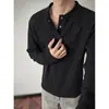 Nova Camiseta Térmica de Veludo Mula Dupla Face 300g Outono/Inverno 2026 com Gola Alta Pequena para Homens, Camiseta Base com Patchwork Estilo Americano