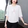 Liquidación de la Tienda: Camiseta Estampada Estilo Mamá con Mangas Tres Cuartos para Mujeres de Mediana Edad y Mayores, Corte Holgado, Adelgazante, Oculta el Vientre, Versátil, Top que Reduce la Edad