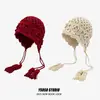 2025 Nuevo Sombrero de Lana Trenzado de Doble Capa Tejido a Mano con Flor para Mujer en Otoño e Invierno Sombrero Cálido y Versátil con Protección para las Orejas Tejido