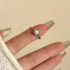 Anel Simples de Pérola de Alto Brilho Estilo Coreano, Anel Empilhável Aberto, Anel Elegante Versátil Feito à Mão com Cravação de Diamantes Leve Luxo Ins para Mulheres