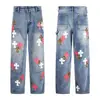Nova Tendência Jeans Lavado com Etiqueta de Couro Crocia Cross Jeans Casal Street Solto Primavera e Outono Calça Comprida de Perna Reta Mulheres