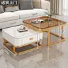 Mesa de Centro de Luxo Leve para Sala de Estar, Novo Modelo 2025, Estilo Minimalista Moderno para Apartamentos Pequenos, Conjunto de Mesa de Centro Quadrada com Tampo de Pedra e Rack para TV