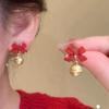 Pendientes de campana con lazo rojo para mujer, ligeros, de lujo, diseño de nicho 2024, pendientes de moda navideños.
