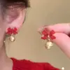 Pendientes de campana con lazo rojo para mujer, ligeros, de lujo, diseño de nicho 2024, pendientes de moda navideños.