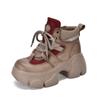 Hay 34 Botines de Cuero Genuino con Suela Gruesa para Mujer, Botas Casual Retro, Zapatos de Mujer de Piel de Vaca de Primera Capa con Bloques de Color