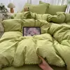 Juego de cuatro piezas de gasa gofrada, funda nórdica simple de color liso, sábana individual, bordado de conchas, juego de tres piezas para dormitorio de estudiantes para verano