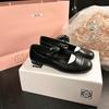 Versão Couro 2026 Primavera Inicial Novo Estilo Chanel-Style Bico Redondo Laço Sapatilhas Planas para Mulheres Sapatos Mary Jane Couro Genuíno
