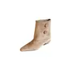 Botines Elegantes de Moda Francesa para Otoño/Invierno 2026, Estilo Nuevo, Punta Cuadrada, Tacón Bajo Grueso, Gamuza, Botón, Tobillo