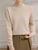 Suéter de cachemira suave y cómodo para mujer, cuello alto medio, manga larga, color liso, adelgazante, alta elasticidad, adecuado para el trabajo, cálido, prenda interior de punto