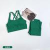 Novo Conjunto de Beleza Esportivo Nude com Costas Cruzadas Europeu e Americano Calça Yoga Peach de Cintura Alta Levanta Bumbum Conjunto Esportivo de Yoga Duas Peças