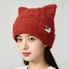 Gorro de Punto con Orejas de Gato Lindas Orejas de Gato 3D Gorro de Lana Otoño Invierno Etiqueta de Tela para Mujer Calentador Gorro de Punto